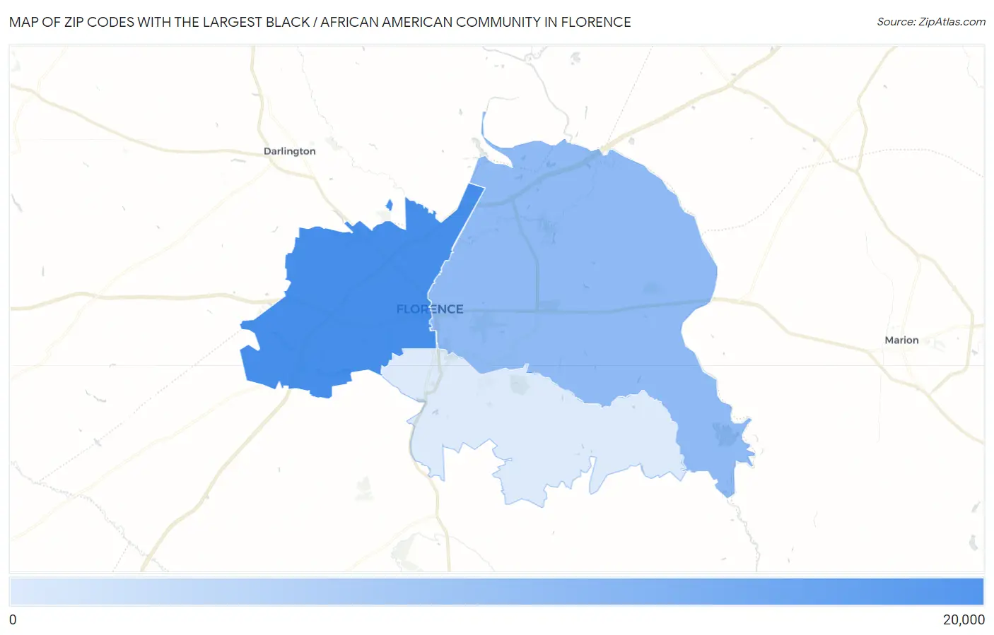 Zip Codes with the Largest Black / African American Community in Florence Map