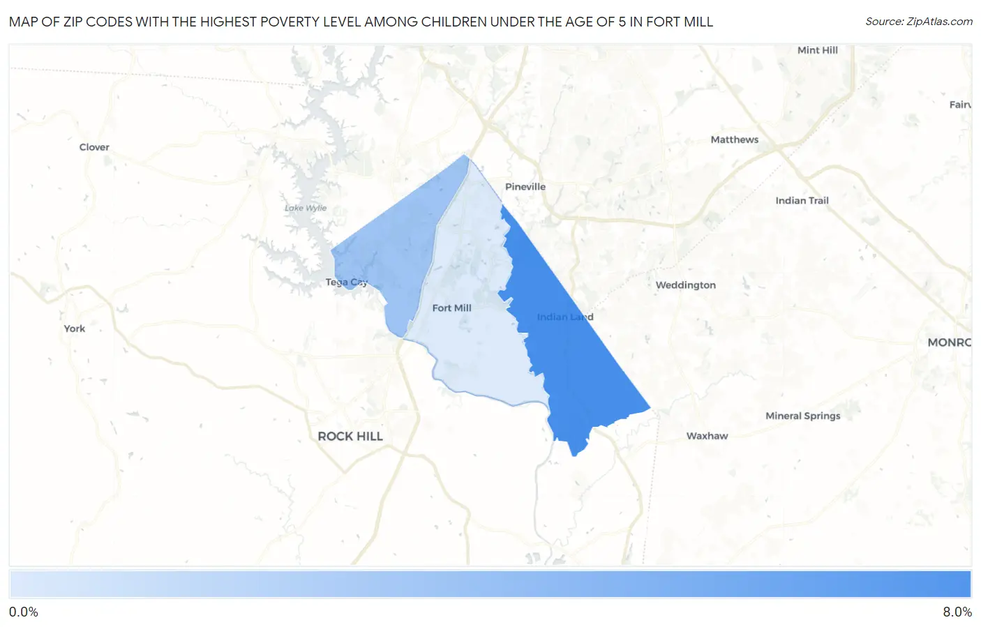 Zip Codes with the Highest Poverty Level Among Children Under the Age of 5 in Fort Mill Map