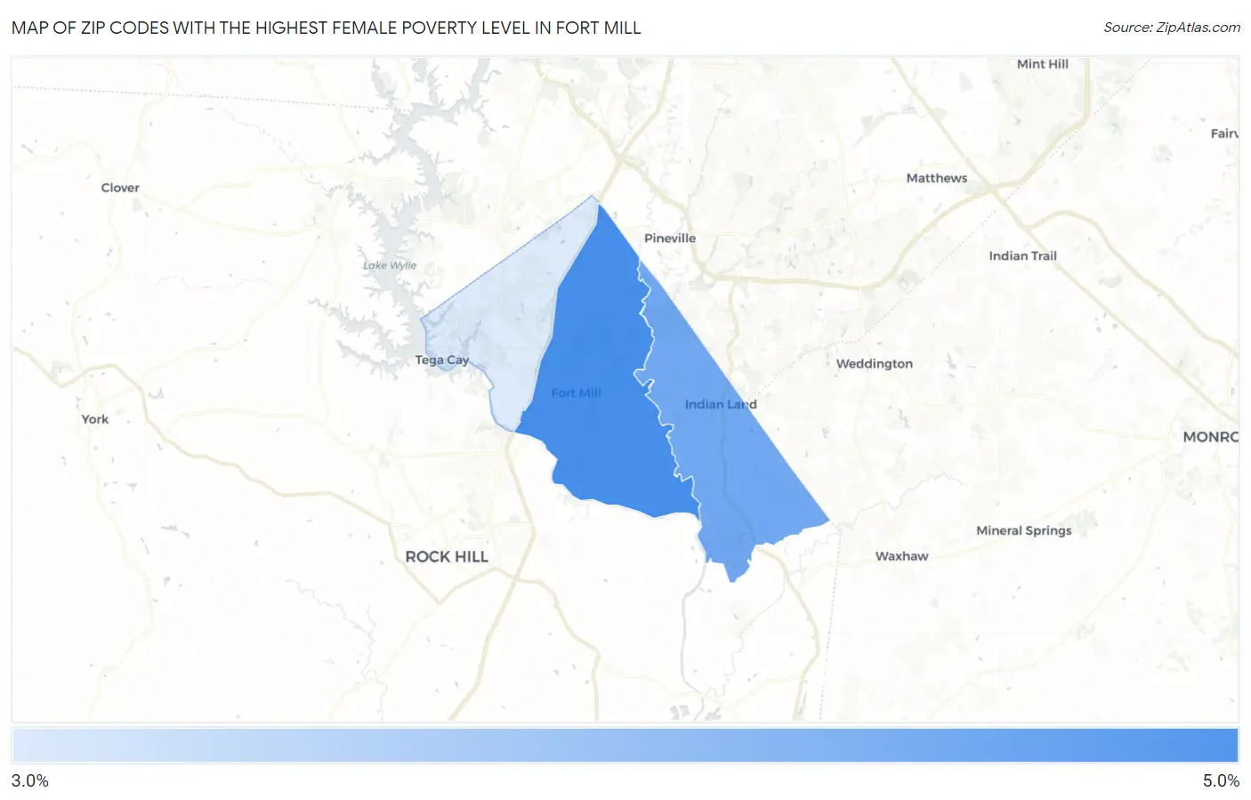 Zip Codes with the Highest Female Poverty Level in Fort Mill Map