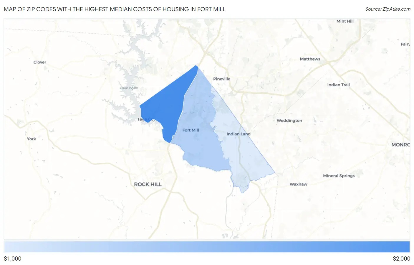 Zip Codes with the Highest Median Costs of Housing in Fort Mill Map