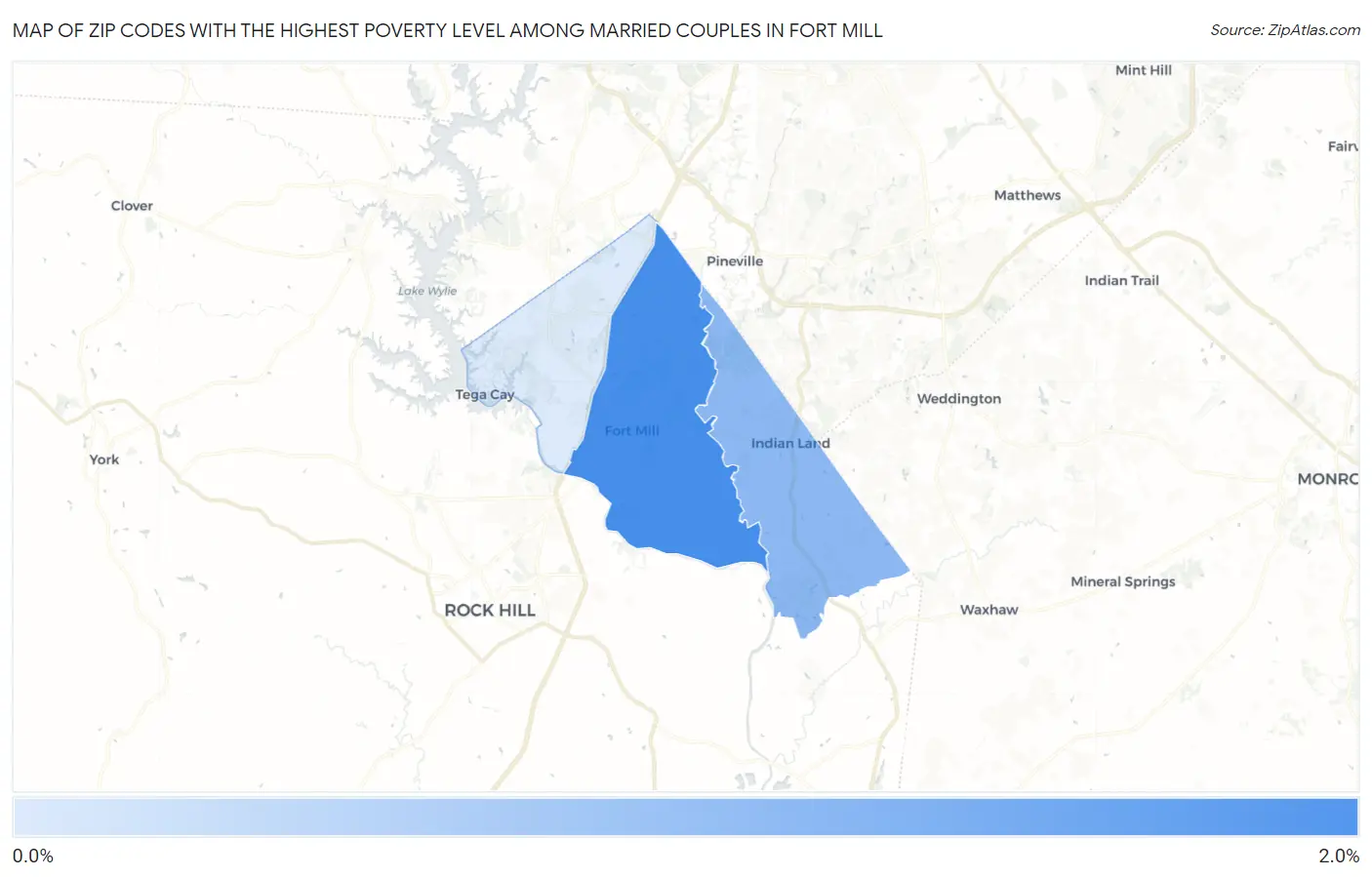 Zip Codes with the Highest Poverty Level Among Married Couples in Fort Mill Map