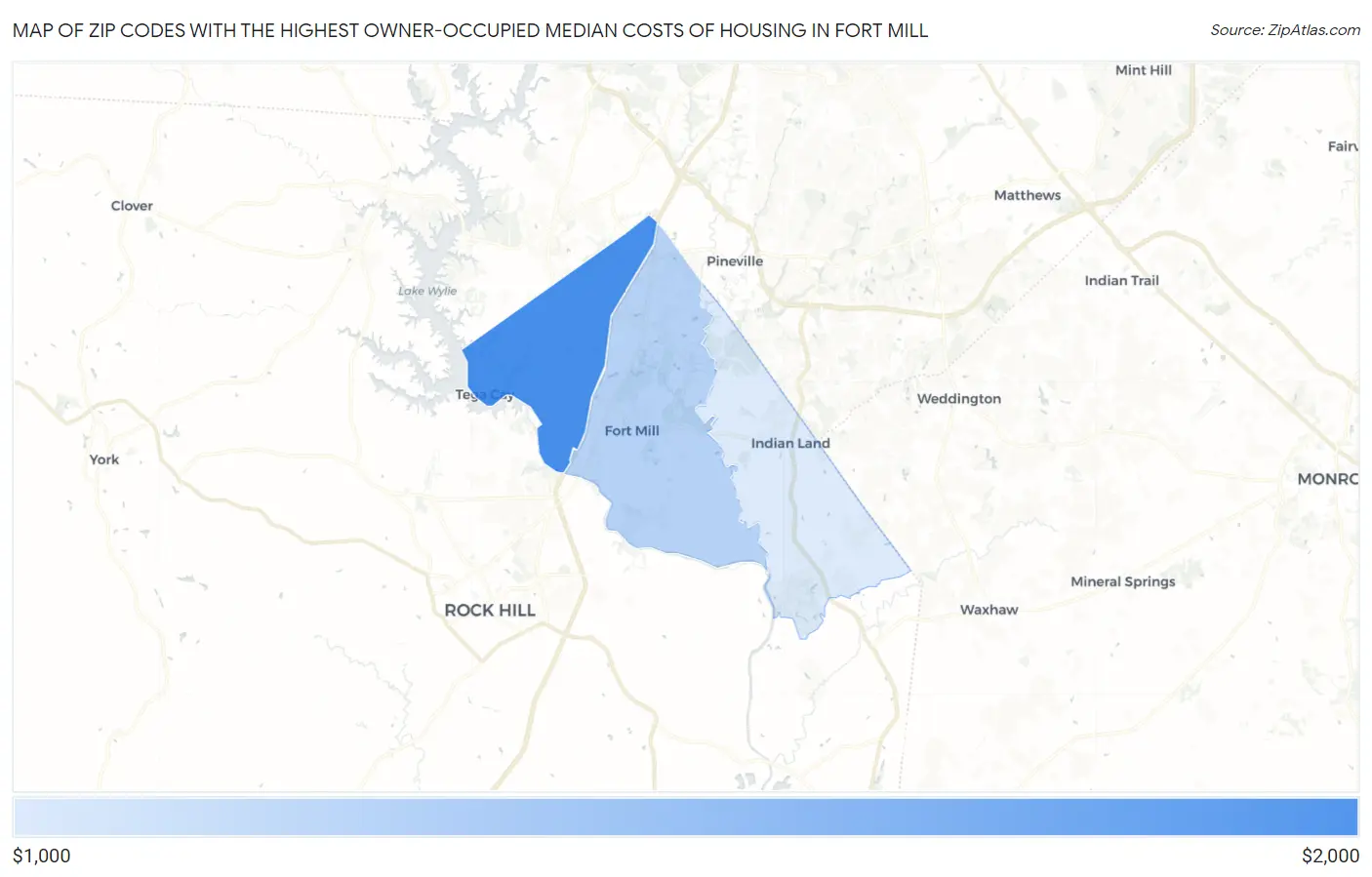 Zip Codes with the Highest Owner-Occupied Median Costs of Housing in Fort Mill Map