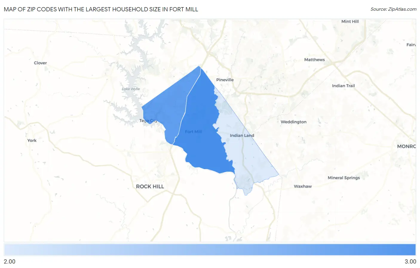 Zip Codes with the Largest Household Size in Fort Mill Map