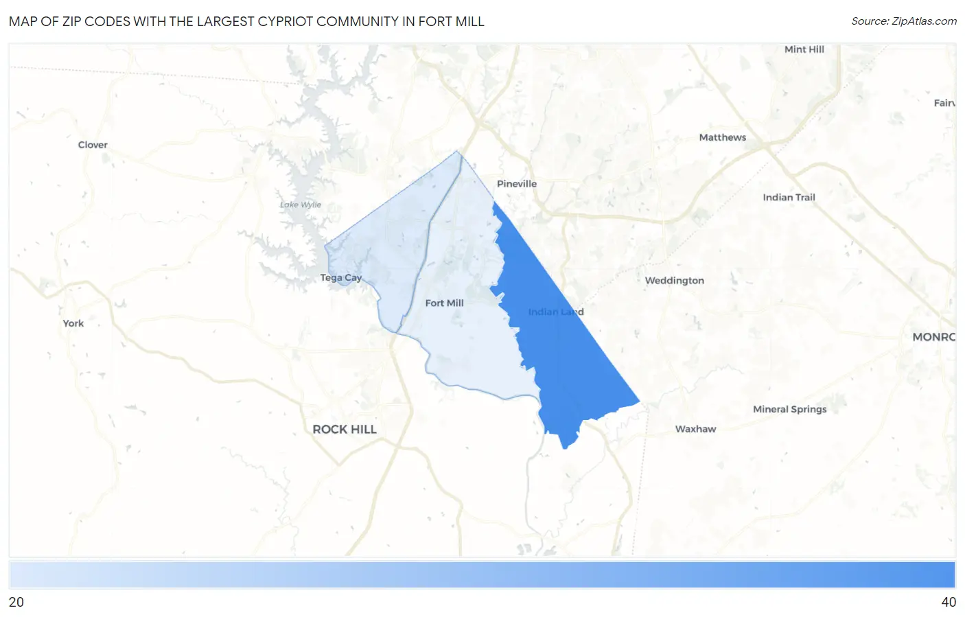 Zip Codes with the Largest Cypriot Community in Fort Mill Map
