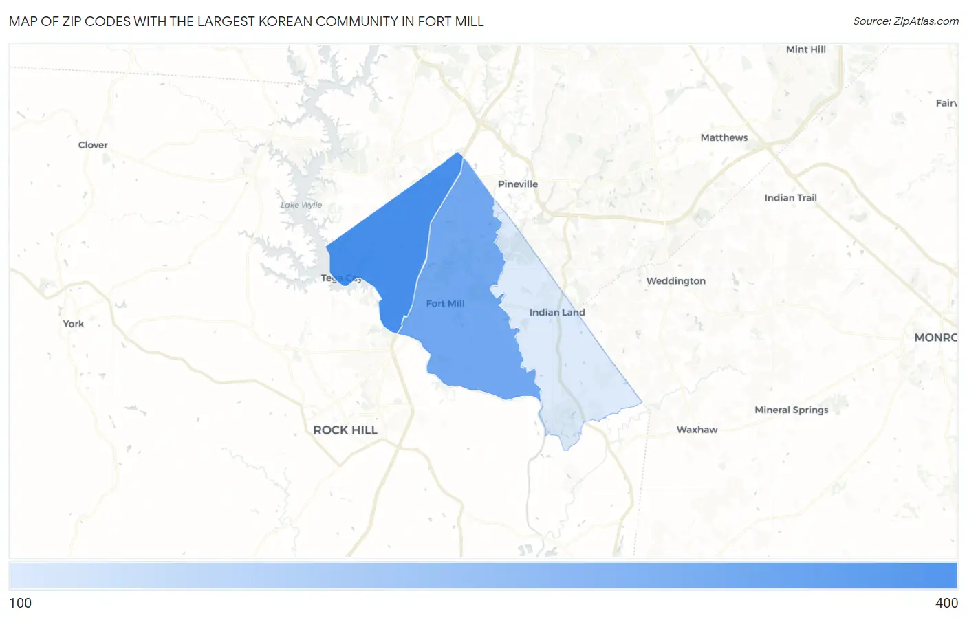 Zip Codes with the Largest Korean Community in Fort Mill Map