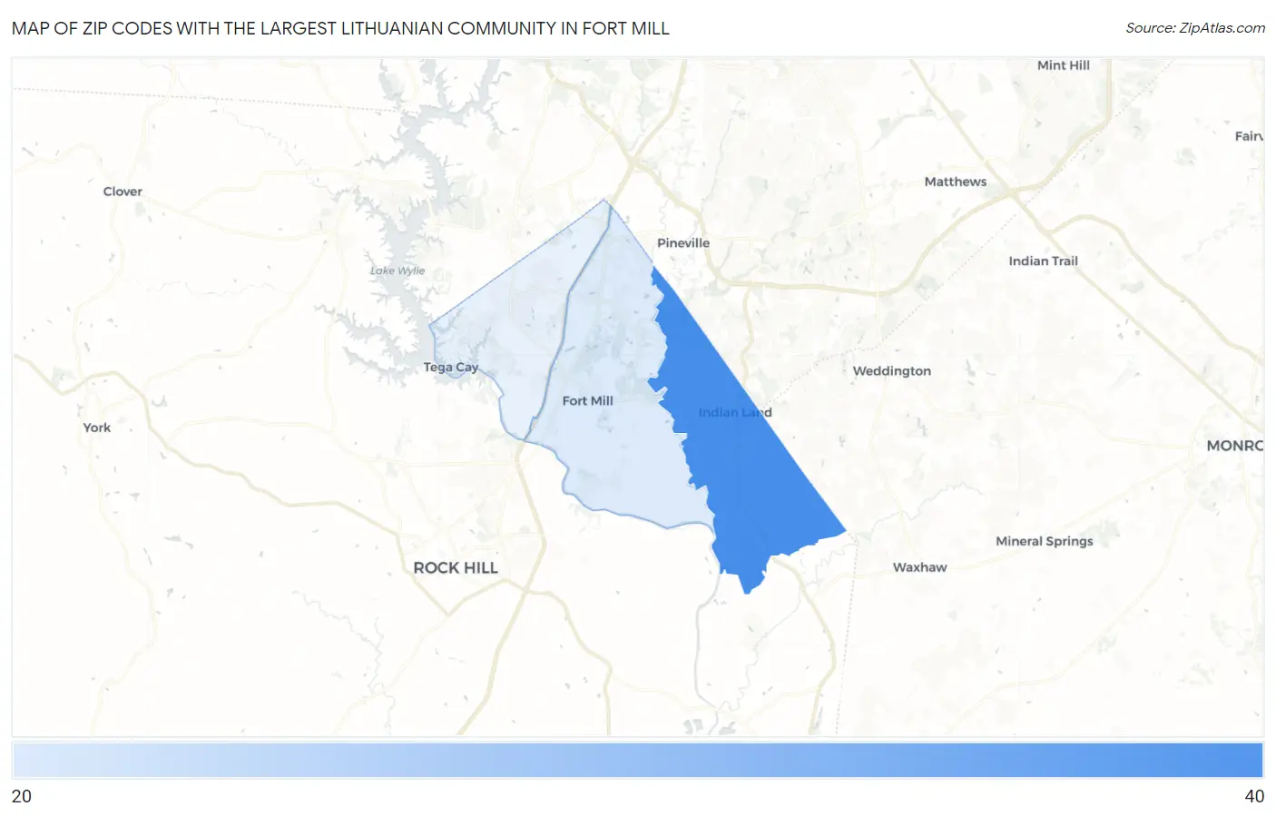 Zip Codes with the Largest Lithuanian Community in Fort Mill Map