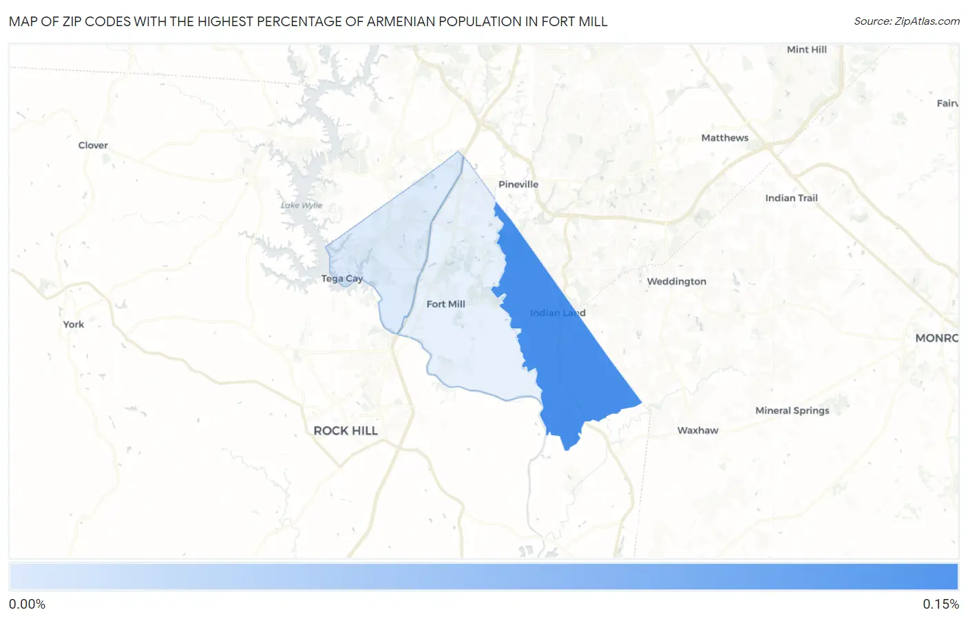 Zip Codes with the Highest Percentage of Armenian Population in Fort Mill Map