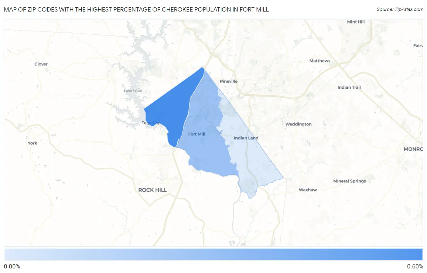 Zip Codes with the Highest Percentage of Cherokee Population in Fort Mill Map