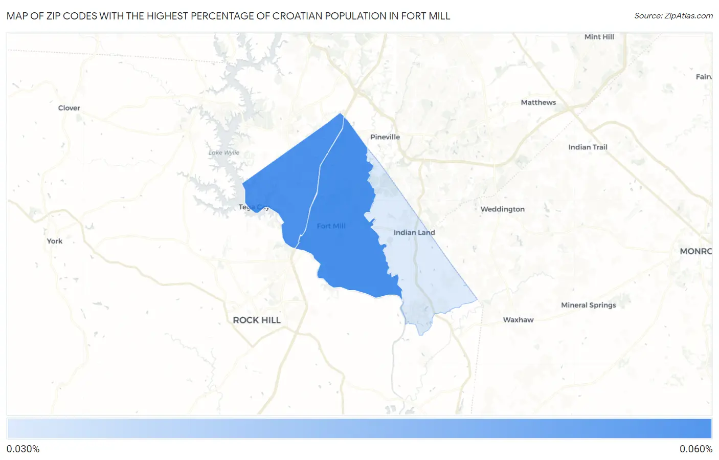 Zip Codes with the Highest Percentage of Croatian Population in Fort Mill Map