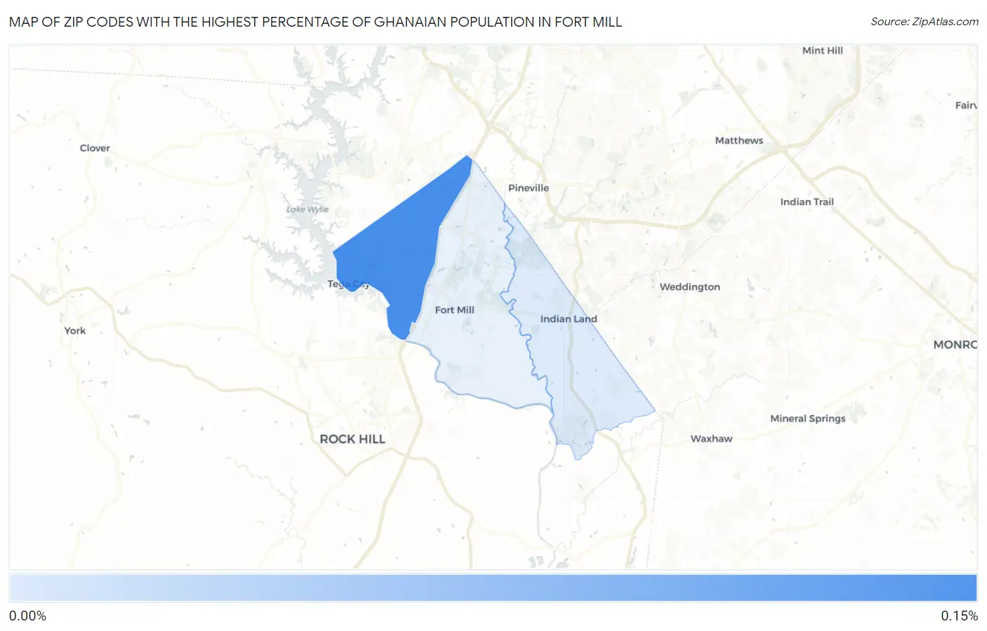 Zip Codes with the Highest Percentage of Ghanaian Population in Fort Mill Map