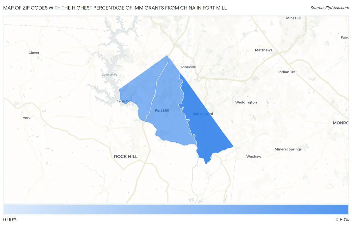 Zip Codes with the Highest Percentage of Immigrants from China in Fort Mill Map