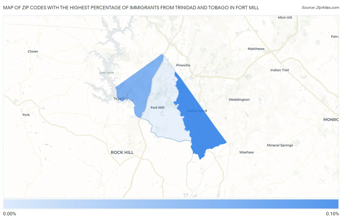 Zip Codes with the Highest Percentage of Immigrants from Trinidad and Tobago in Fort Mill Map
