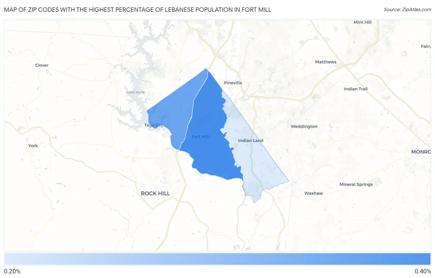 Zip Codes with the Highest Percentage of Lebanese Population in Fort Mill Map
