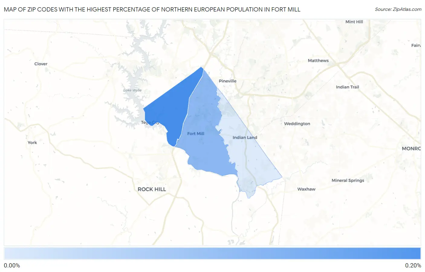 Zip Codes with the Highest Percentage of Northern European Population in Fort Mill Map