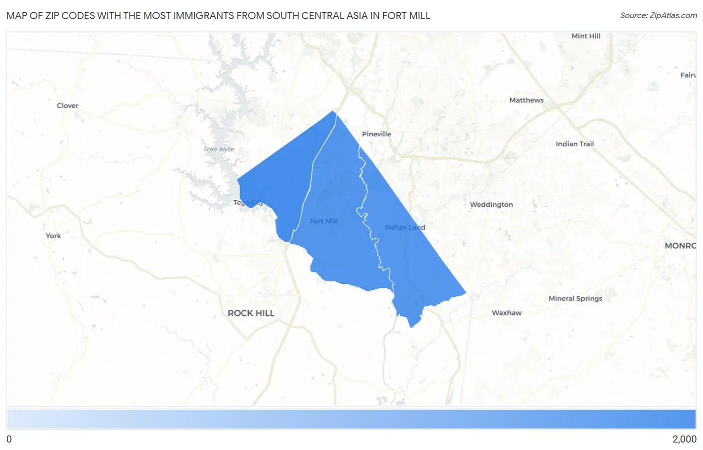 Zip Codes with the Most Immigrants from South Central Asia in Fort Mill Map
