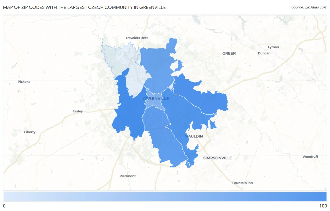 Zip Codes with the Largest Czech Community in Greenville Map