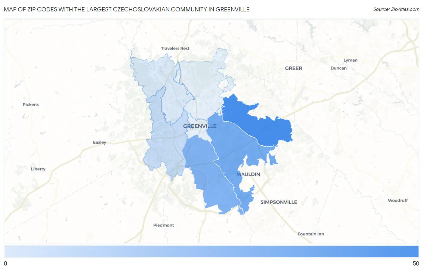 Zip Codes with the Largest Czechoslovakian Community in Greenville Map