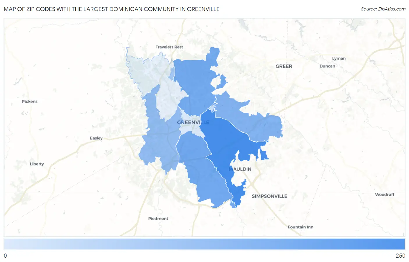 Zip Codes with the Largest Dominican Community in Greenville Map