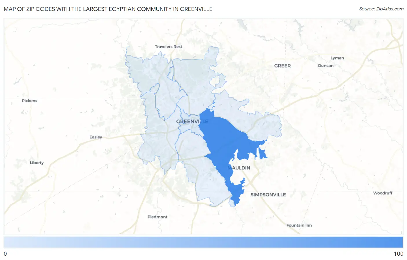 Zip Codes with the Largest Egyptian Community in Greenville Map