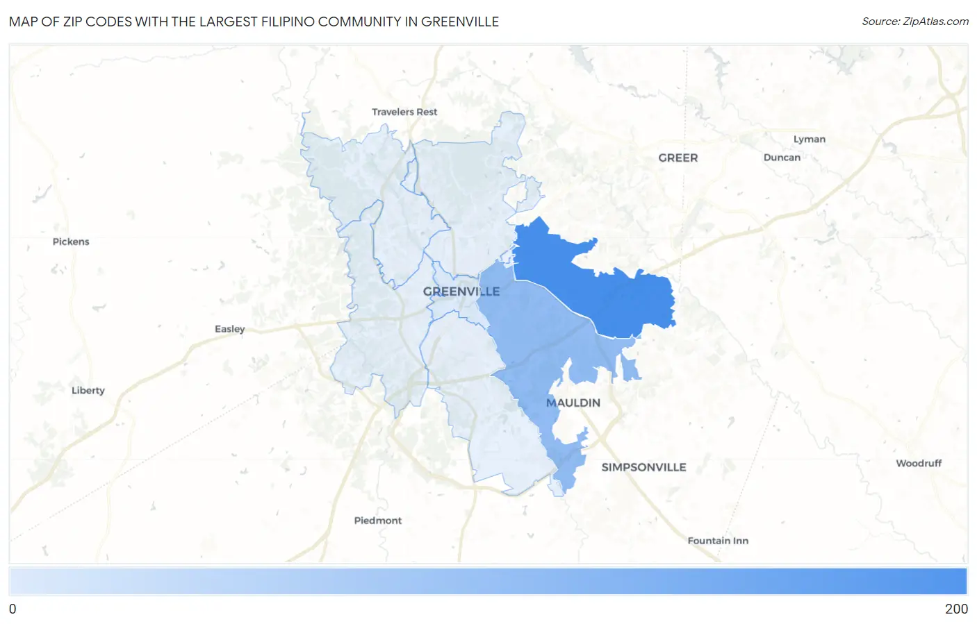 Zip Codes with the Largest Filipino Community in Greenville Map
