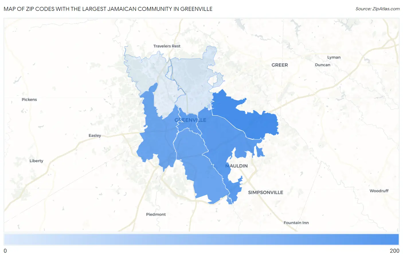 Zip Codes with the Largest Jamaican Community in Greenville Map