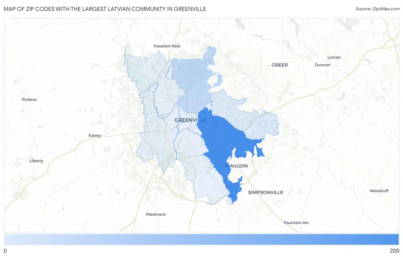 Zip Codes with the Largest Latvian Community in Greenville Map