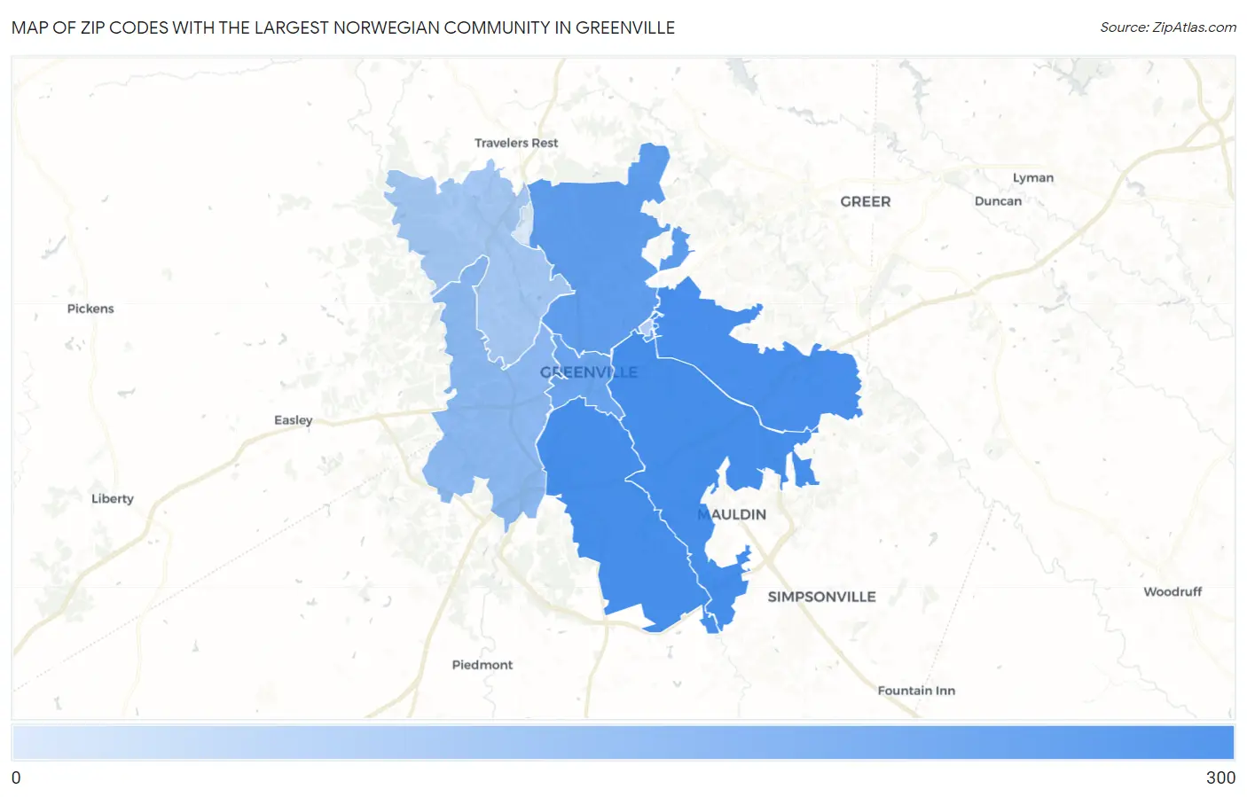 Zip Codes with the Largest Norwegian Community in Greenville Map