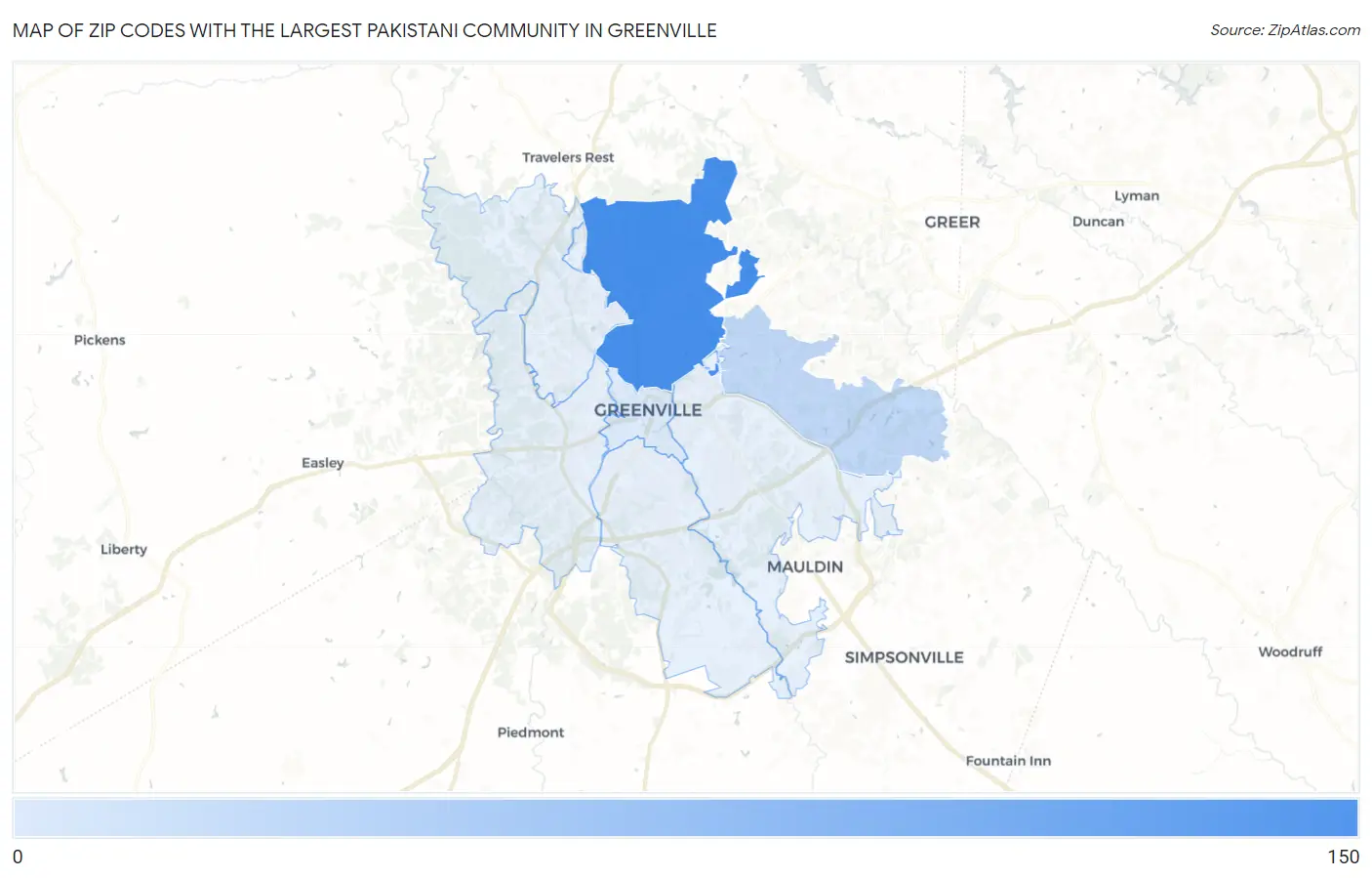 Zip Codes with the Largest Pakistani Community in Greenville Map