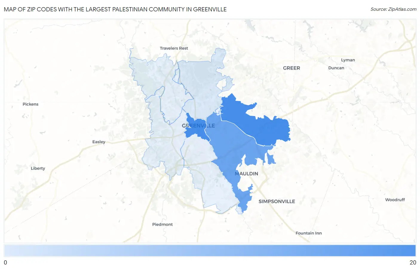 Zip Codes with the Largest Palestinian Community in Greenville Map