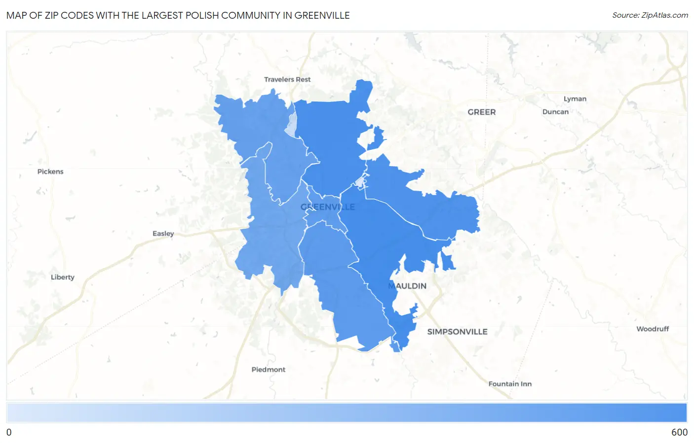 Zip Codes with the Largest Polish Community in Greenville Map