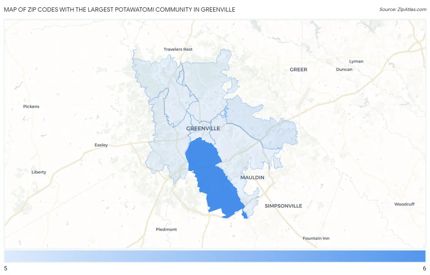 Zip Codes with the Largest Potawatomi Community in Greenville Map