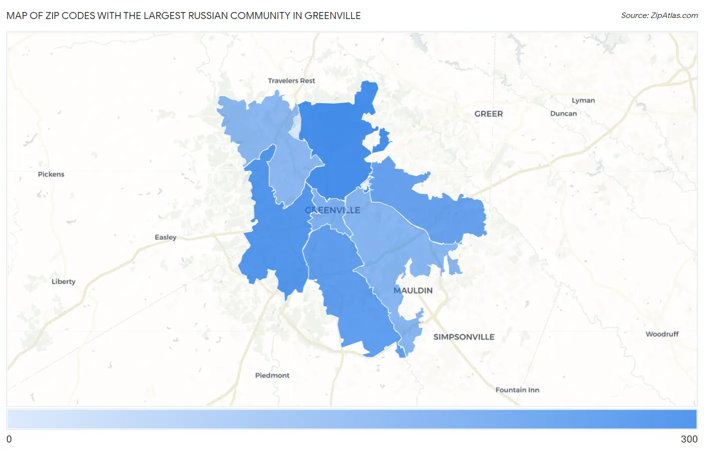 Zip Codes with the Largest Russian Community in Greenville Map