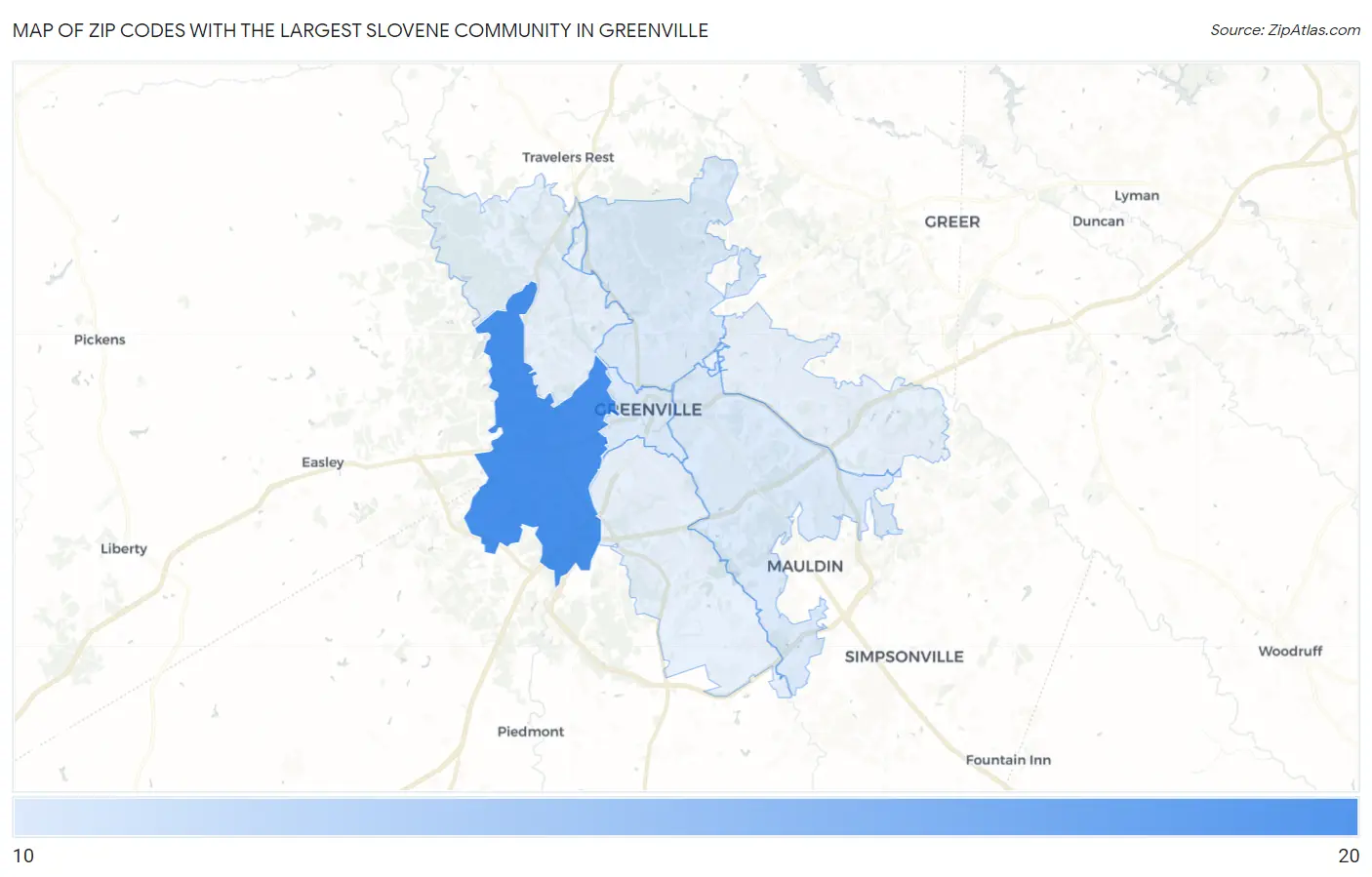 Zip Codes with the Largest Slovene Community in Greenville Map