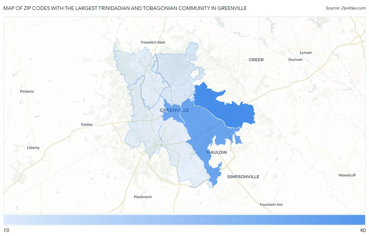 Zip Codes with the Largest Trinidadian and Tobagonian Community in Greenville Map