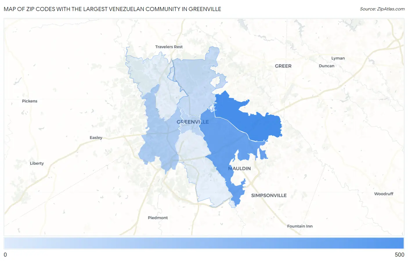 Zip Codes with the Largest Venezuelan Community in Greenville Map
