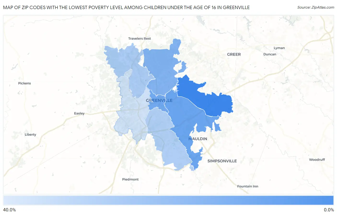 Zip Codes with the Lowest Poverty Level Among Children Under the Age of 16 in Greenville Map