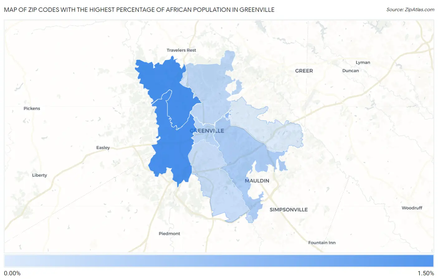 Zip Codes with the Highest Percentage of African Population in Greenville Map