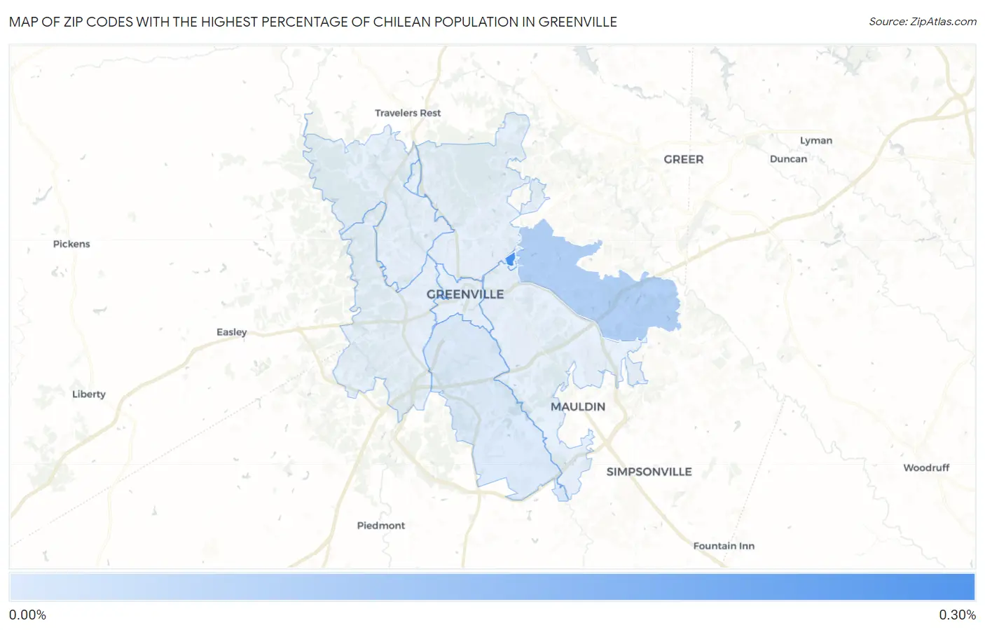 Zip Codes with the Highest Percentage of Chilean Population in Greenville Map