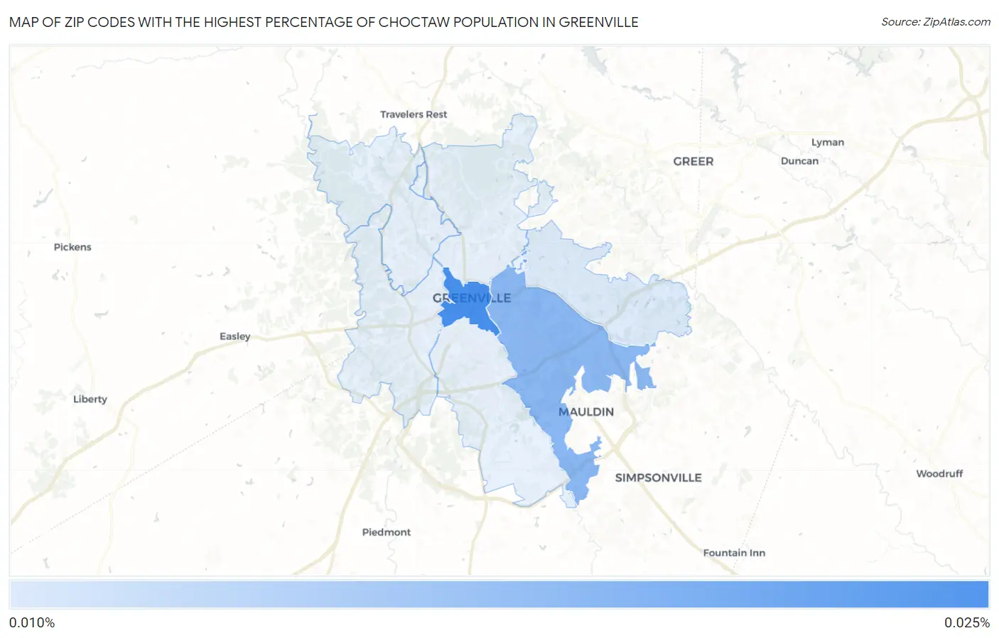 Zip Codes with the Highest Percentage of Choctaw Population in Greenville Map