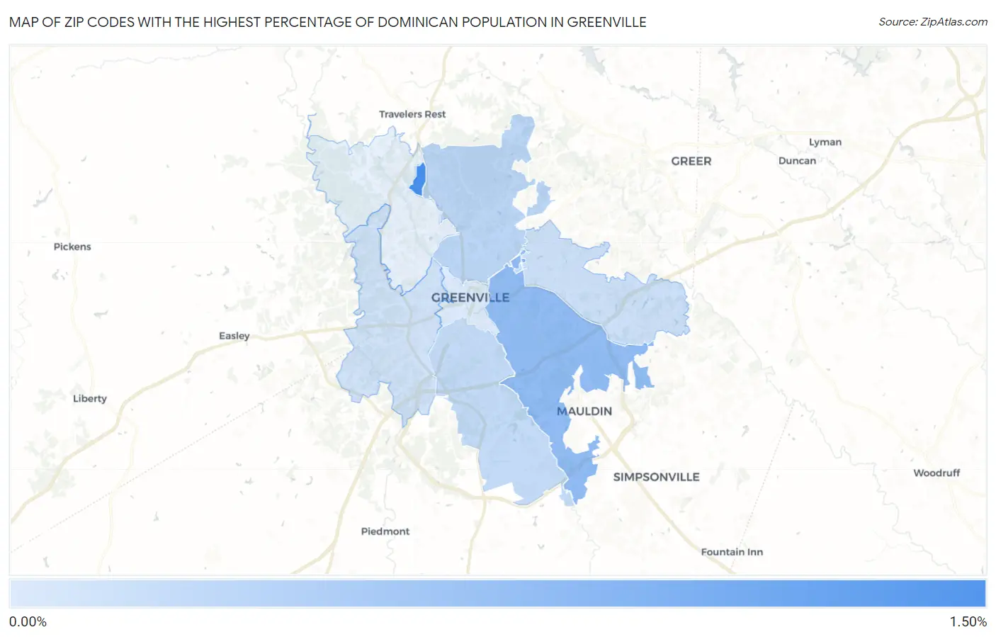 Zip Codes with the Highest Percentage of Dominican Population in Greenville Map