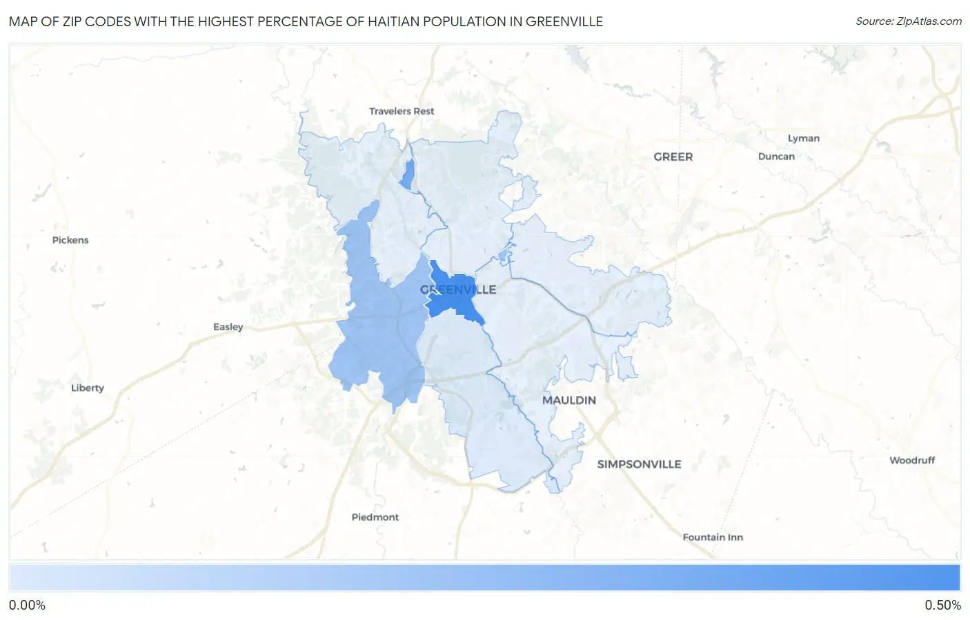 Zip Codes with the Highest Percentage of Haitian Population in Greenville Map
