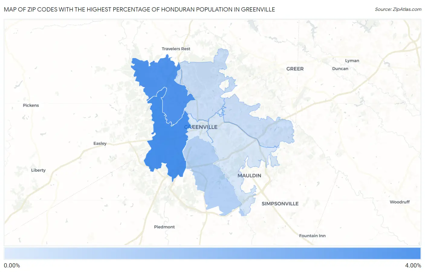 Zip Codes with the Highest Percentage of Honduran Population in Greenville Map
