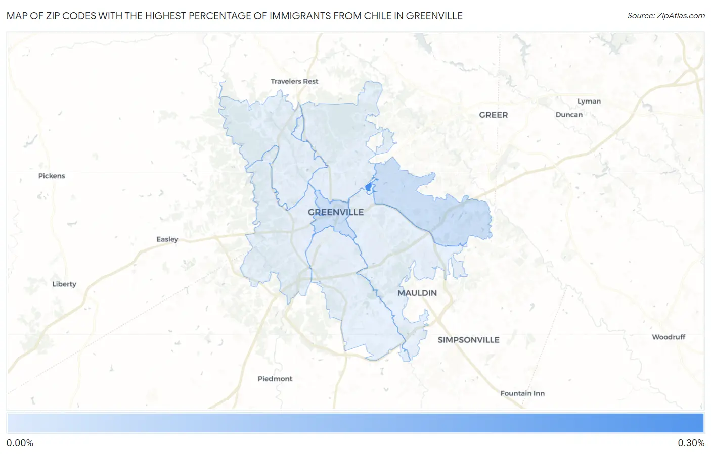 Zip Codes with the Highest Percentage of Immigrants from Chile in Greenville Map
