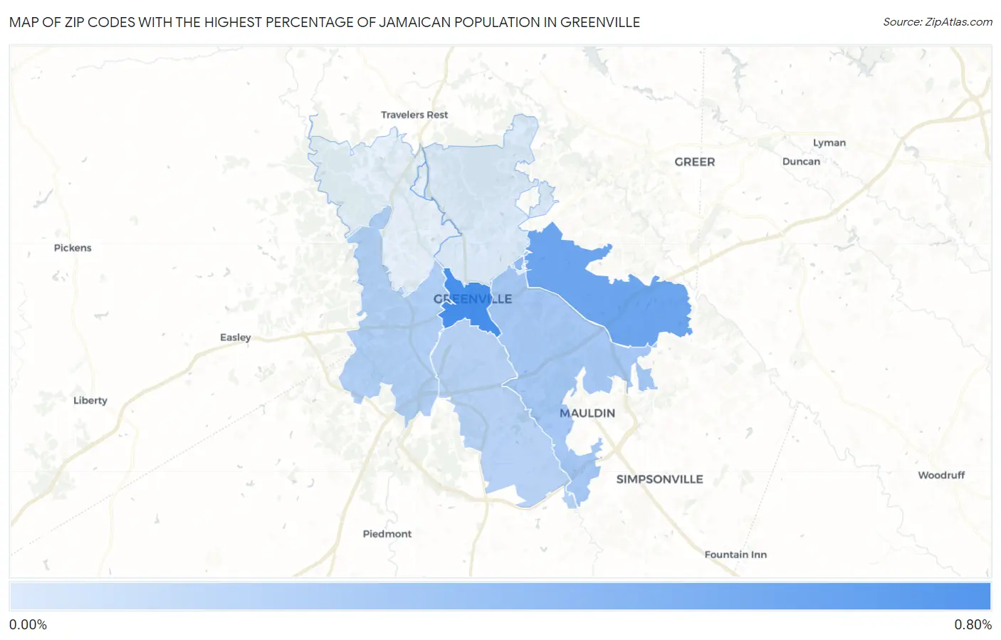 Zip Codes with the Highest Percentage of Jamaican Population in Greenville Map