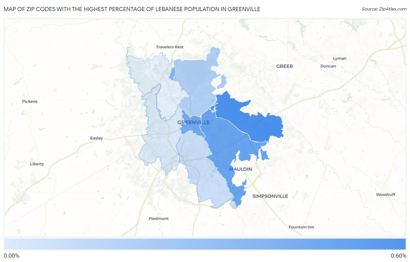 Zip Codes with the Highest Percentage of Lebanese Population in Greenville Map