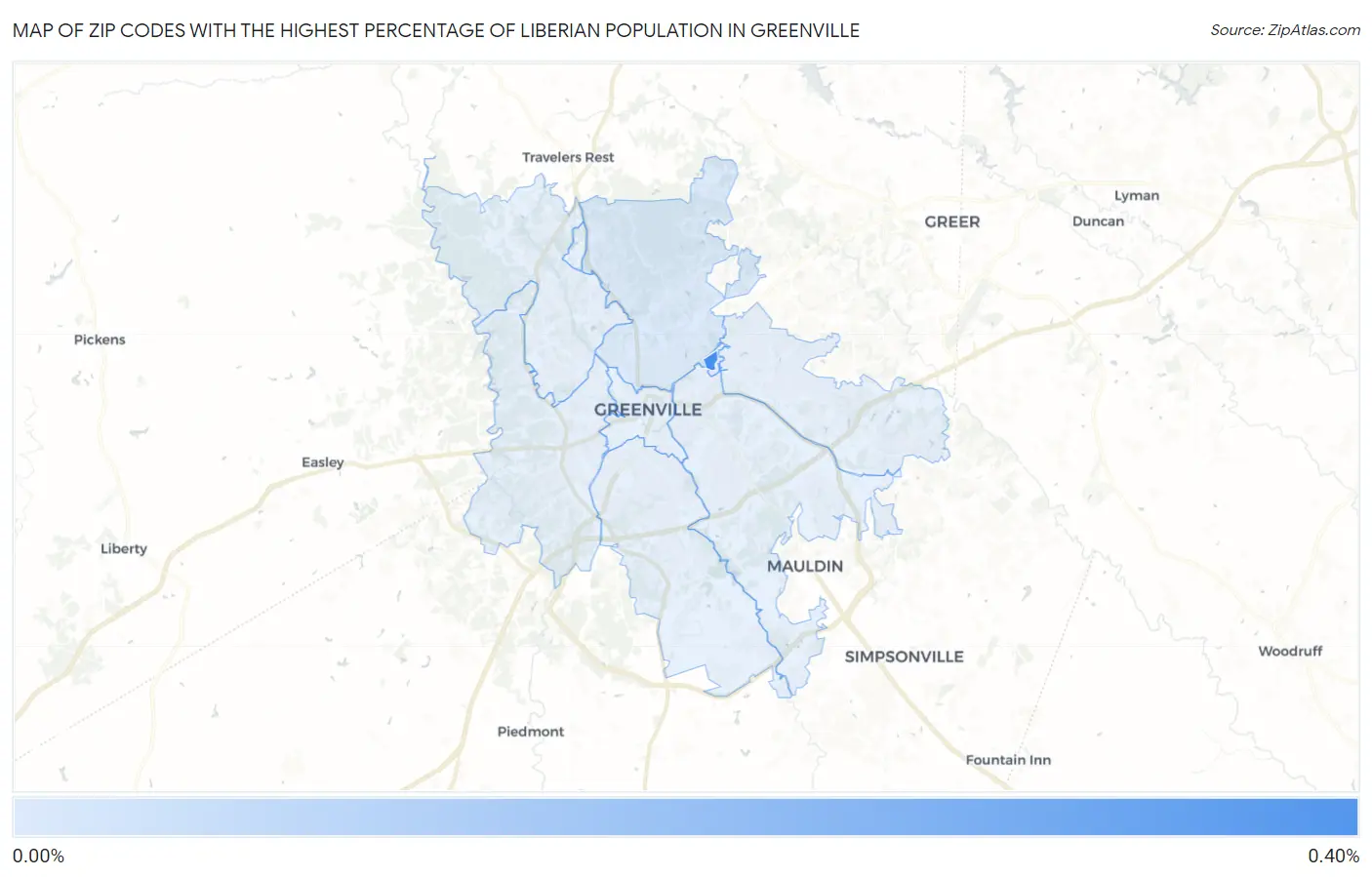 Zip Codes with the Highest Percentage of Liberian Population in Greenville Map