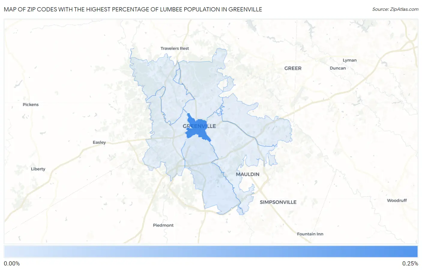 Zip Codes with the Highest Percentage of Lumbee Population in Greenville Map