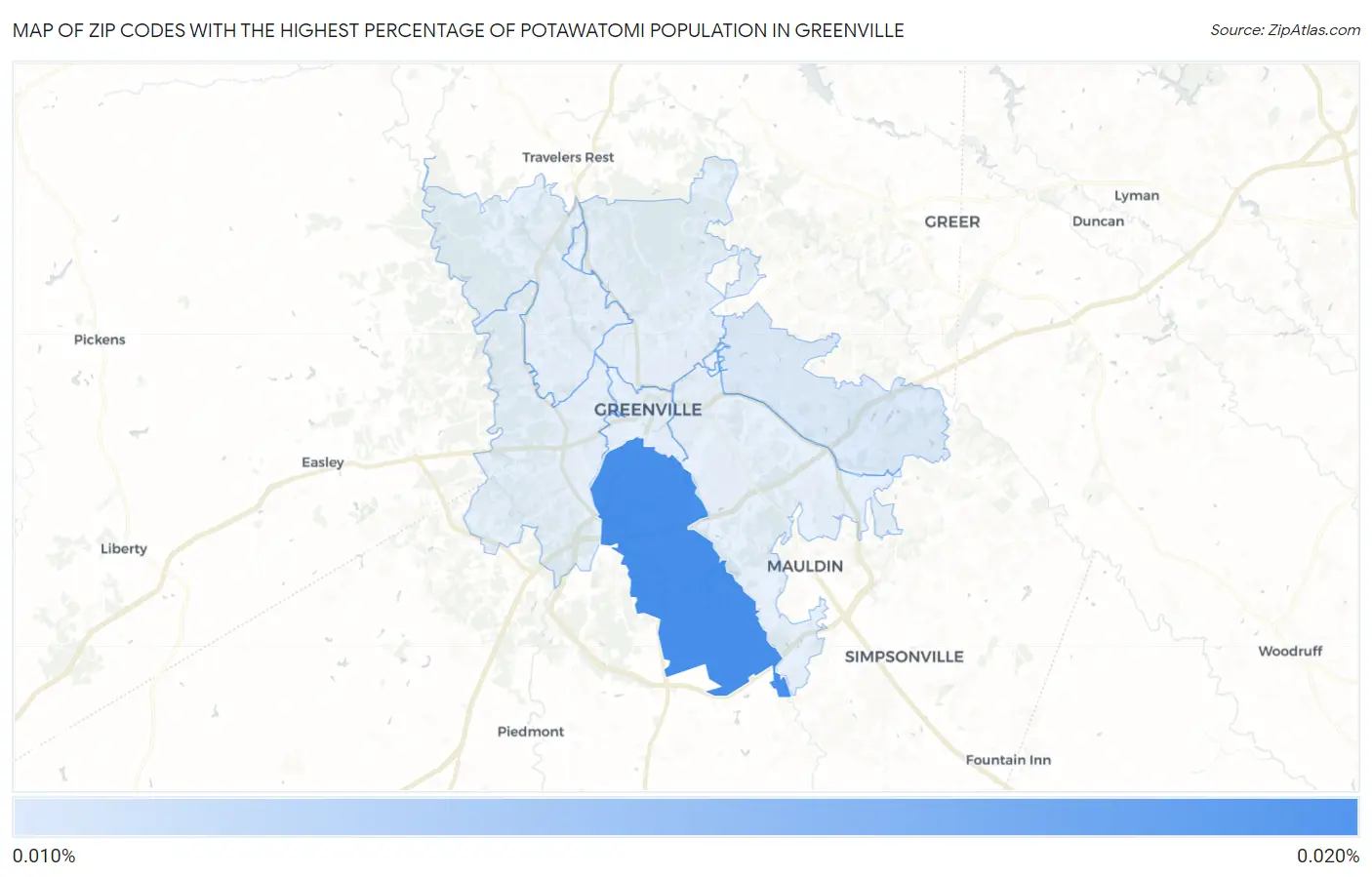 Zip Codes with the Highest Percentage of Potawatomi Population in Greenville Map