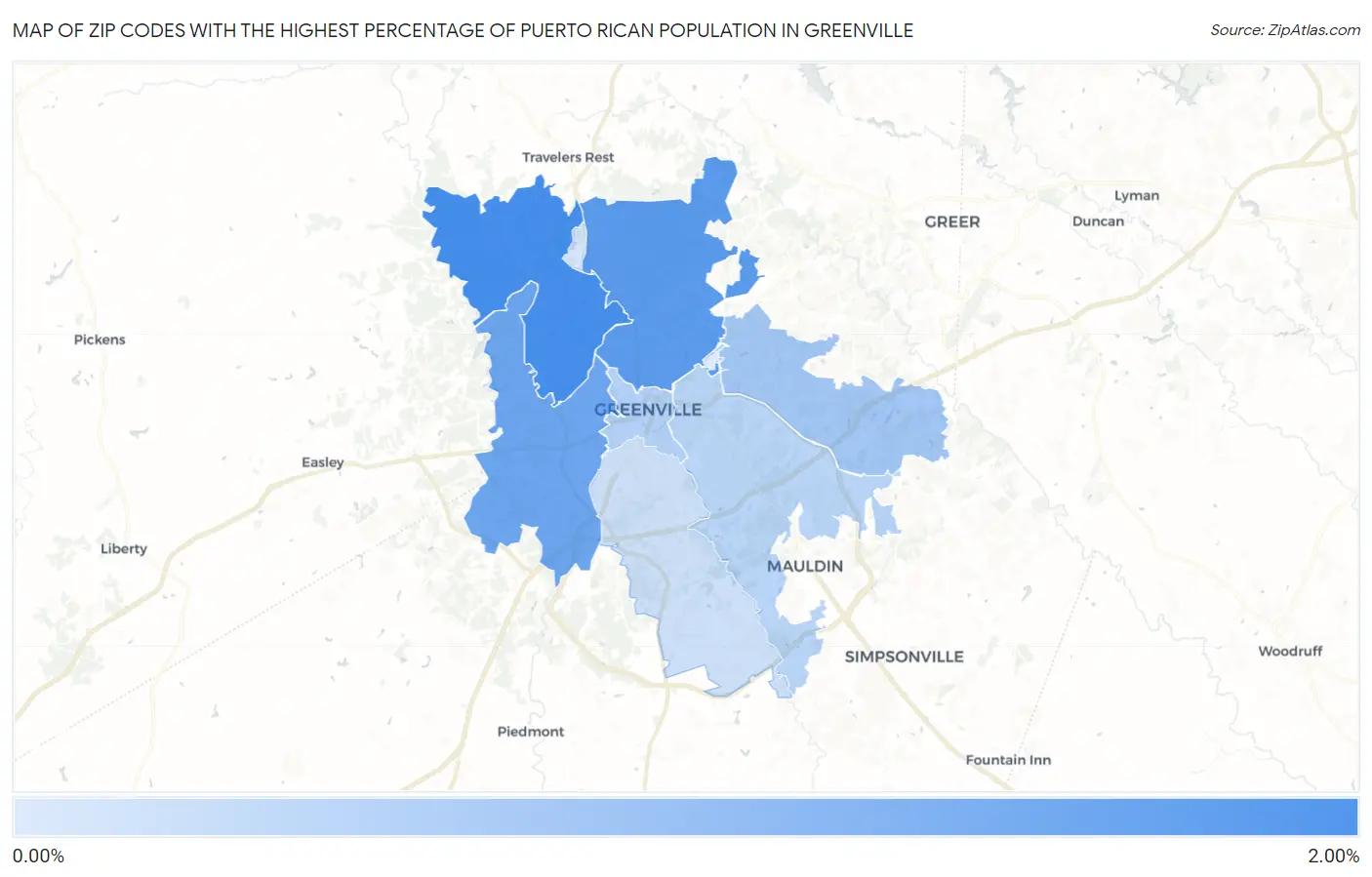 Zip Codes with the Highest Percentage of Puerto Rican Population in Greenville Map