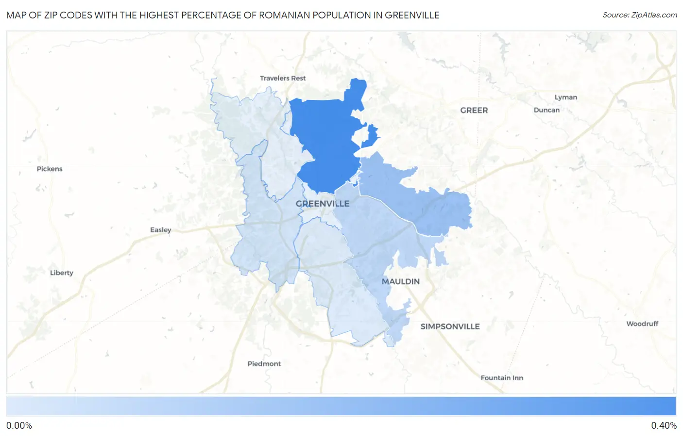 Zip Codes with the Highest Percentage of Romanian Population in Greenville Map